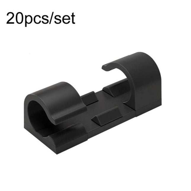 Set of 20 Adhesive Cable Clips for Home Wire Organization - black dual-wire adhesive clip for desk, TV or wall cable management
