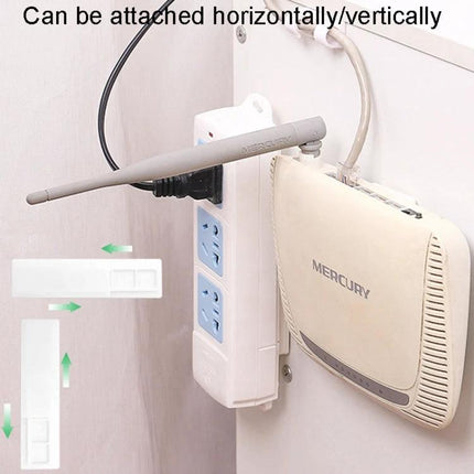 Set of 20 Adhesive Cable Clips for Home Wire Organization holding a router and power strip neatly mounted on wall