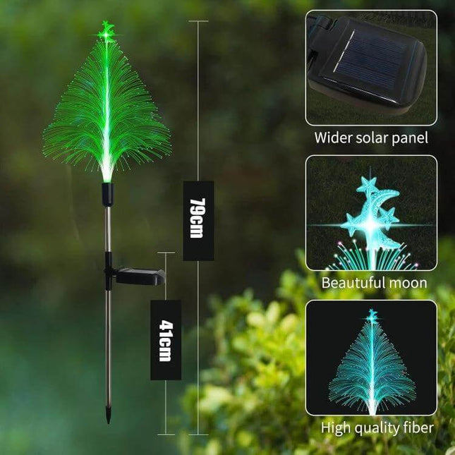 Christmas Tree Solar Light Star Moon Lamp For Outdoor Decor - 79cm solar fiber tree with wider panel, moon star topper, stake for walkway or garden lighting