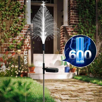 Christmas Tree Solar Light Star Moon Lamp For Outdoor Decor in yard pathway, 32 inch fiber optic tree with solar panel and 600mAh battery