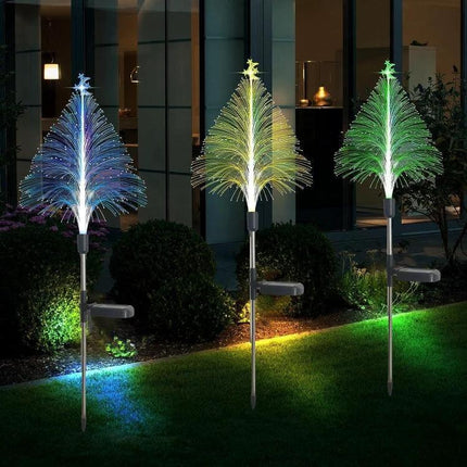 Christmas Tree Solar Light Star Moon Lamp For Outdoor Decor glowing fiber optic tree stakes with rotating solar panel
