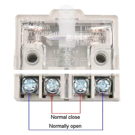 Self Resetting Micro Travel Switch for Foot Switches compact clear housing showing terminals and NO/NC labels