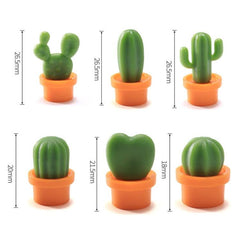 Set of 6 Magnetic Cactus Fridge Stickers - Whimsical Greenery Decor