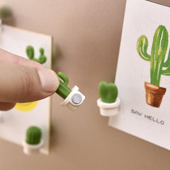 Set of 6 Magnetic Cactus Fridge Stickers - Whimsical Greenery Decor