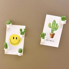 Set of 6 Magnetic Cactus Fridge Stickers - Whimsical Greenery Decor