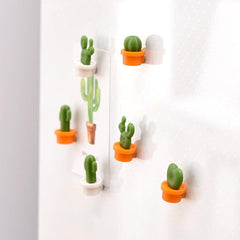 Set of 6 Magnetic Cactus Fridge Stickers - Whimsical Greenery Decor