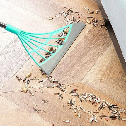 Magic Broom Soft Silicone Scraper Bathroom Wiper For Daily Cleanup cleaning hardwood floor debris with teal silicone scraper and handle