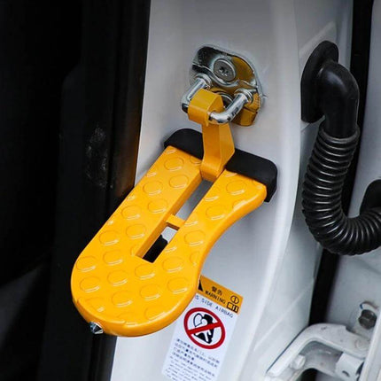 SUV Car Entry Hook Pedal Foldable Safety Tool For Easy Access - yellow aluminum fold-down step attached to SUV door latch for easy entry