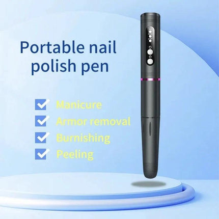 USB Charging Portable Manicure Remover And Polisher For Nails Grey - Compact USB nail polish pen with 18000 RPM, 3 speeds and 6 interchangeable heads