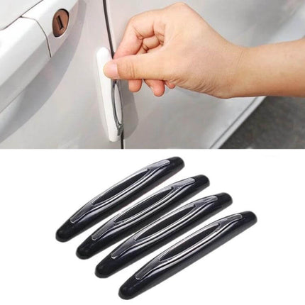 Car Door Anti-Collision Strips for Mirror Protection, 4-Piece Set - black ABS/PVC door guards shown on car door and as four strips