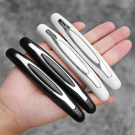 Car Door Anti-Collision Strips for Mirror Protection, 4-Piece Set - black and white ABS PVC door edge guards in hand, scratch prevention