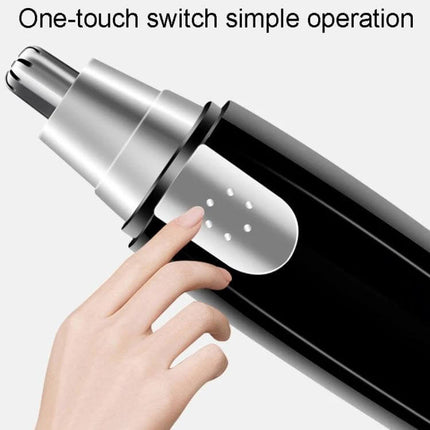 Electrical Nose Hair Trimmer Battery Powered for Easy Grooming - compact black trimmer with one-touch switch and 360-degree rotating blade, battery powered