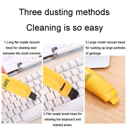 Portable USB-Powered Keyboard Cleaning Brush for Dust Removal shown with three dusting nozzles cleaning keyboard crevices and keys