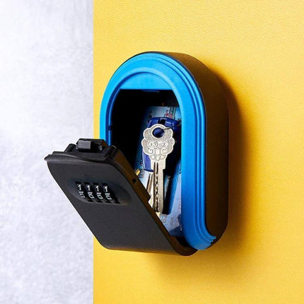 Durable Plastic Key Box with Password Lock for Secure Storage - blue wall-mounted key safe holding keys and cards
