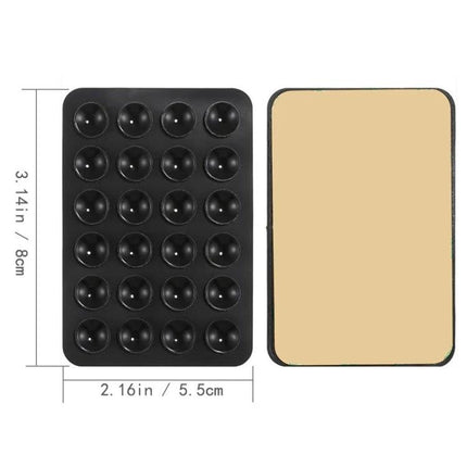 Square Silicone Suction Cup Stickers for Phone Mounting Surfaces - black 5.5cm x 8cm square pad with 20 suction cups, adhesive backing for dashboards and mirrors