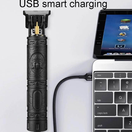 Electrical Haircut Pusher For Home Use With Buddha Head Design compact rechargeable trimmer with USB charging and hollow washable blade