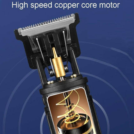 Electrical Haircut Pusher For Home Use With Buddha Head Design showing close-up high-speed copper core motor and 0.1mm ultra-short tooth pitch blade