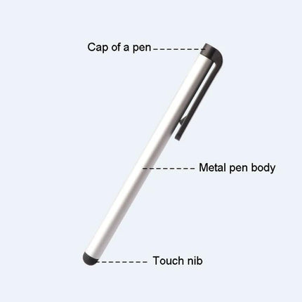 Universal Metal Stylus Pens for Touchscreen Writing, 5 Pack - silver metal pen with cap, clip and touch nib for note-taking and drawing