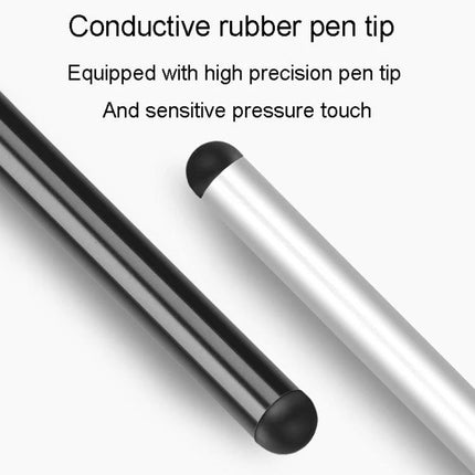 Universal Metal Stylus Pens for Touchscreen Writing, 5 Pack - close-up conductive rubber pen tip on silver and black aluminum stylus