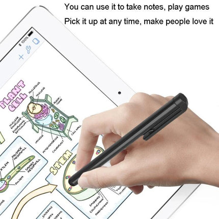 Universal Metal Stylus Pens for Touchscreen Writing, 5 Pack - hand using metal stylus on tablet for note-taking and drawing