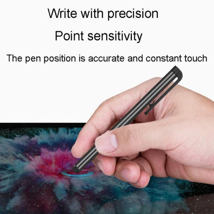 Universal Metal Stylus Pens for Touchscreen Writing, 5 Pack - hand holding metal stylus writing on tablet for precise touch and reduced fingerprints