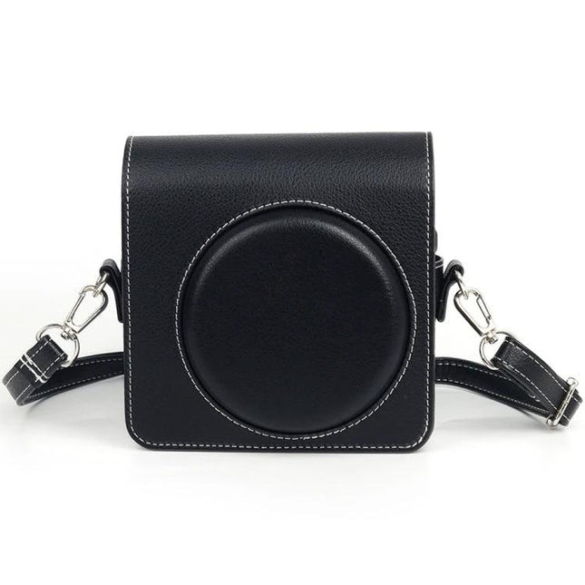Fujifilm Instax SQ40 PU Leather Protective Storage Case in black with detachable shoulder strap and stitched detailing