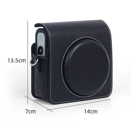 Fujifilm Instax SQ40 PU Leather Protective Storage Case black PU leather camera cover with dimensions 14x13.5x7cm, stitched detail, lens cap pocket
