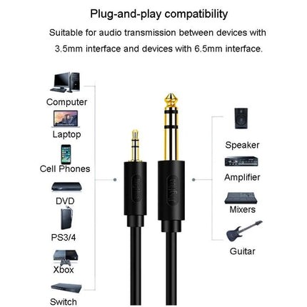 JINGHUA Cable for Connecting Devices in Daily Audio Setup - 3.5mm to 6.5mm gold-plated audio cable for guitar, amp, computer, smartphone
