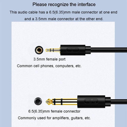 JINGHUA Cable for Connecting Devices in Daily Audio Setup – 3.5mm to 6.5mm gold-plated connectors for phones, computers, guitars and amplifiers