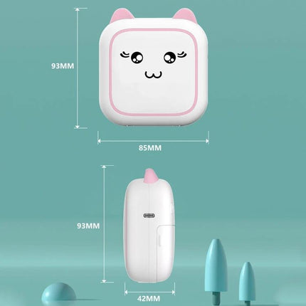Compact Cartoon Bluetooth Printer for Everyday Photo Printing — pink kawaii portable thermal photo printer, 85x93x42mm, Bluetooth smartphone printing