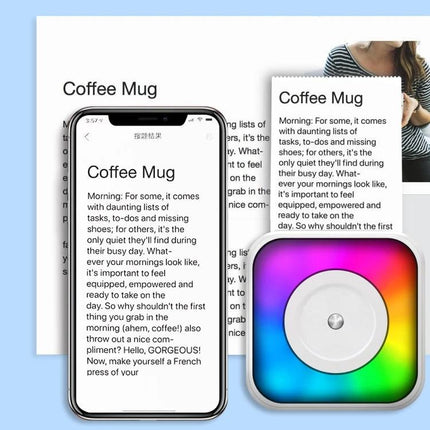 Compact Portable Bluetooth Printer for Documents and Labels showing mobile receipt and label printing with smartphone and color app icon