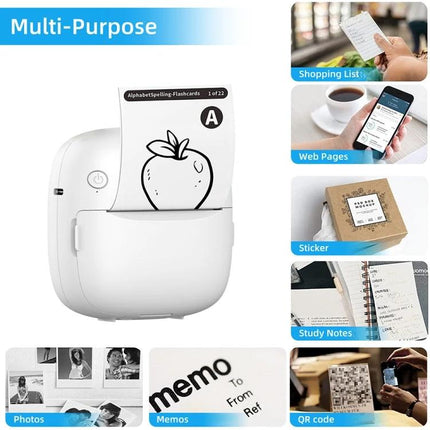 Compact Portable Bluetooth Printer for Documents and Labels printing a flashcard and multi-purpose stickers