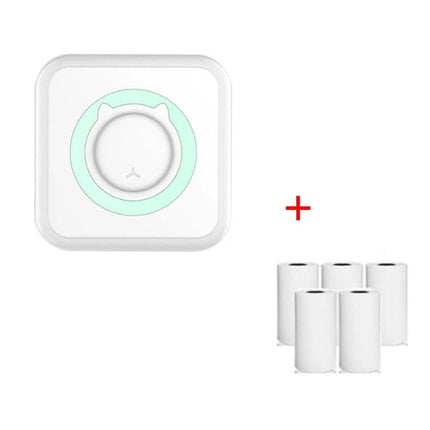 Mini Bluetooth Inkless Thermal Printer for Photos and Labels compact white printer with five thermal paper rolls