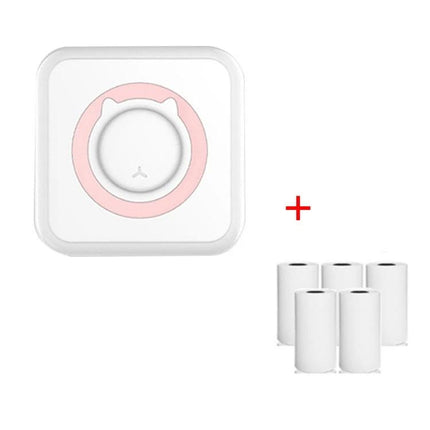 Mini Bluetooth Inkless Thermal Printer for Photos and Labels compact white and pink travel printer with five thermal paper rolls