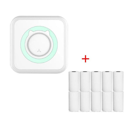 Mini Bluetooth Inkless Thermal Printer for Photos and Labels with spare thermal paper rolls, compact white travel photo and label printer