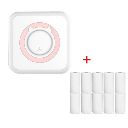 Mini Bluetooth Inkless Thermal Printer for Photos and Labels compact white pink travel printer with thermal paper rolls bundle