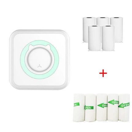Mini Bluetooth Inkless Thermal Printer for Photos and Labels with replacement thermal paper rolls bundle