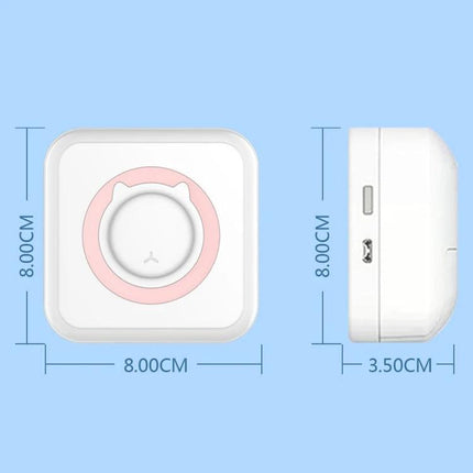 Mini Bluetooth Inkless Thermal Printer for Photos and Labels white compact 8x8x3.5cm top and side view
