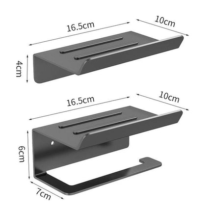 Practical Bathroom Shelf for Daily Paper and Phone Storage — compact metal shelf with phone ledge and toilet paper holder, dimensions 16.5x10x6cm