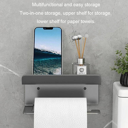 Practical Bathroom Shelf for Daily Paper and Phone Storage - wall-mounted holder with phone slot and toilet paper dispenser