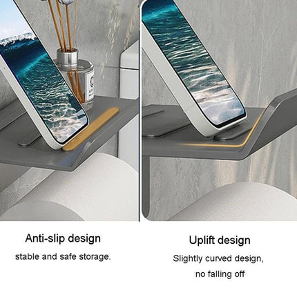 Practical Bathroom Shelf for Daily Paper and Phone Storage — anti-slip uplift design holds phone and toilet paper