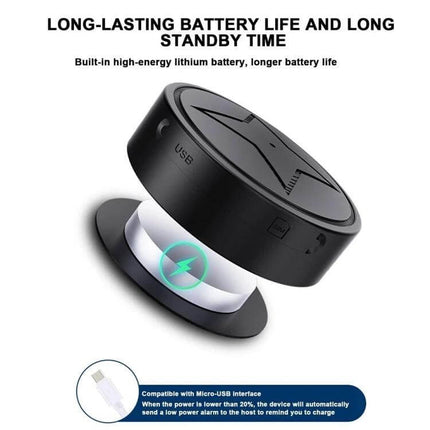Wireless GPS Tracker with Magnetic Attachment for Pets and Elderly - compact round tracker with long-lasting battery and USB charging