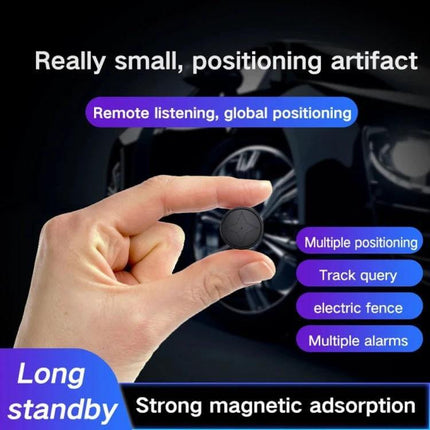 Wireless GPS Tracker with Magnetic Attachment for Pets and Elderly — compact magnetic tracker shown held between fingers for collars, bags, vehicles