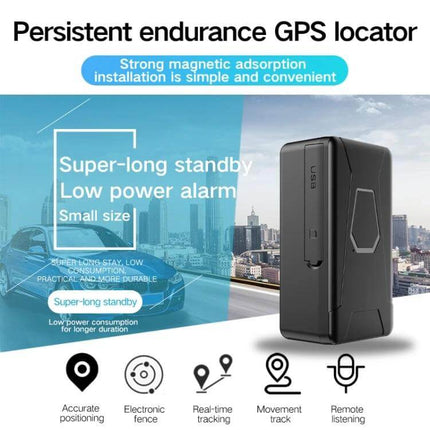 Waterproof GPS Tracker for Vehicle and Personal Safety shown with magnetic mount, long standby, real-time tracking and low power alarm