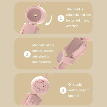 Compact Astronaut Night Light for Home Desk Decorations showing rotatable head, magnetic base for metal surfaces, and one-button switch