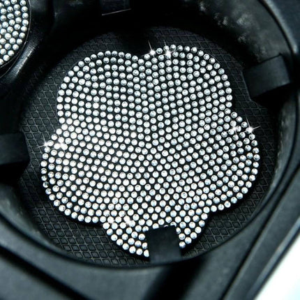 Car Cup Holder Coaster With Diamond Plum Blossom Decoration — sparkly PVC coaster protecting cup holder, fits standard car cup holders