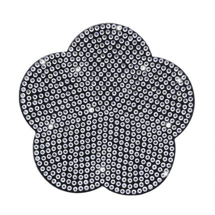 Car Cup Holder Coaster With Diamond Plum Blossom Decoration - black PVC floral coaster with sparkling diamond surface fits standard car cup holders