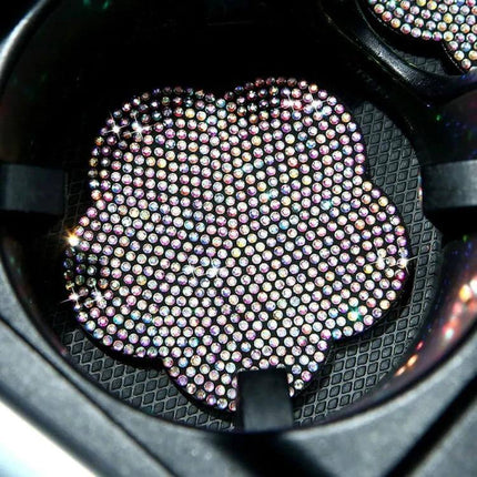 Car Cup Holder Coaster With Diamond Plum Blossom Decoration - sparkly diamond plum blossom PVC coaster fits standard car cup holders, protects against spills and dust