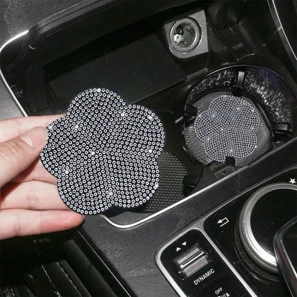 Car Cup Holder Coaster With Diamond Plum Blossom Decoration - PVC sparkly plum blossom coaster protecting car cup holder, fits standard cups
