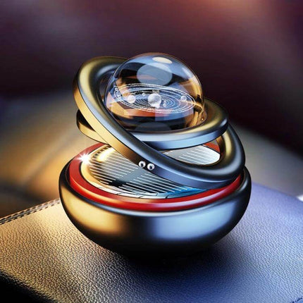 Interstellar Vast Solar Car Aromatherapy Ornaments Black compact anodized metal solar-powered car air freshener with glass globe and ring design